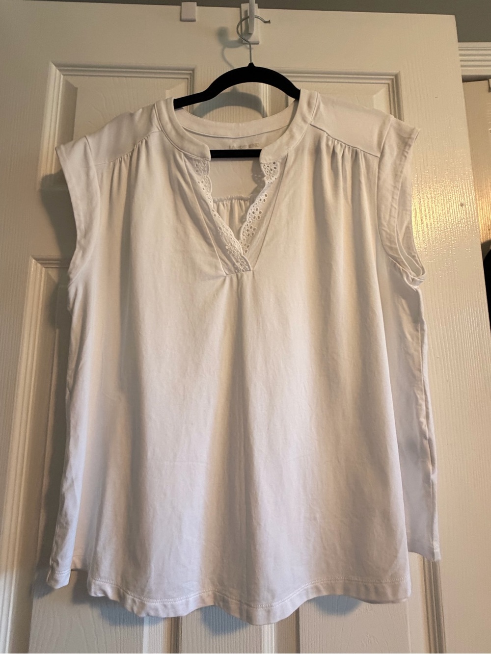 Lands' End White Sleeveless V-Neck Eyelet Trim Tunic